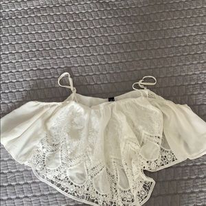White off shoulder crop top.